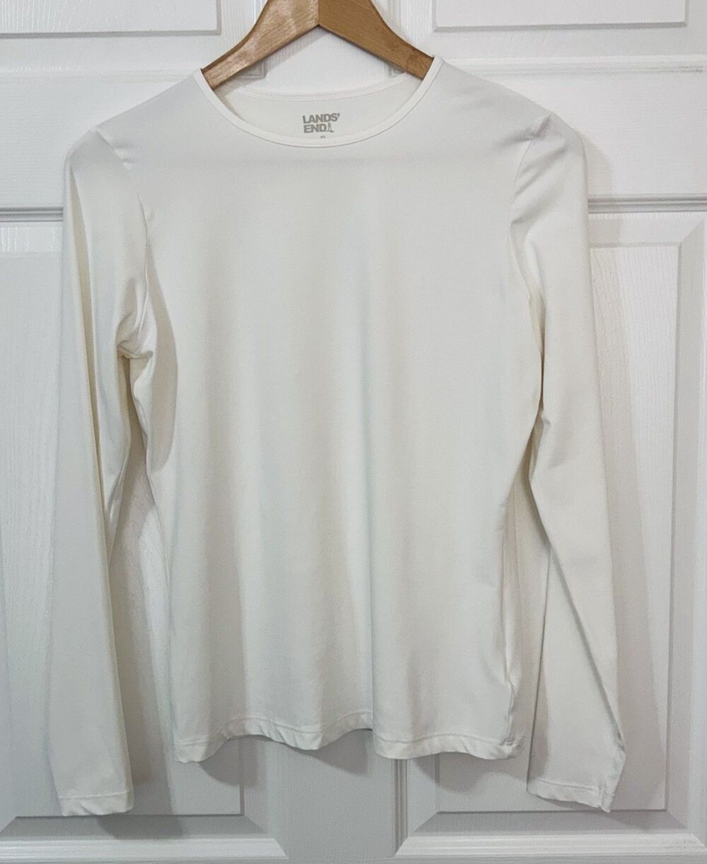 Lands End Rash Guard Long Sleeve Top Size XS 2-4 White UPF 50+ Long Sleeve